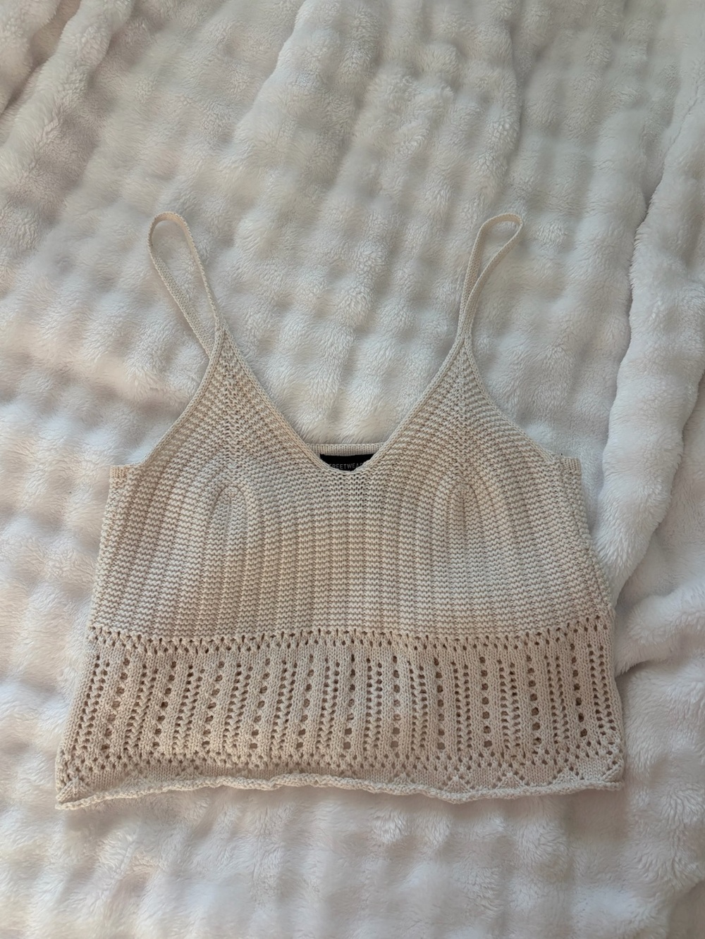 Streetwear Society Crochet V-Neck Knit Cami - Cream
